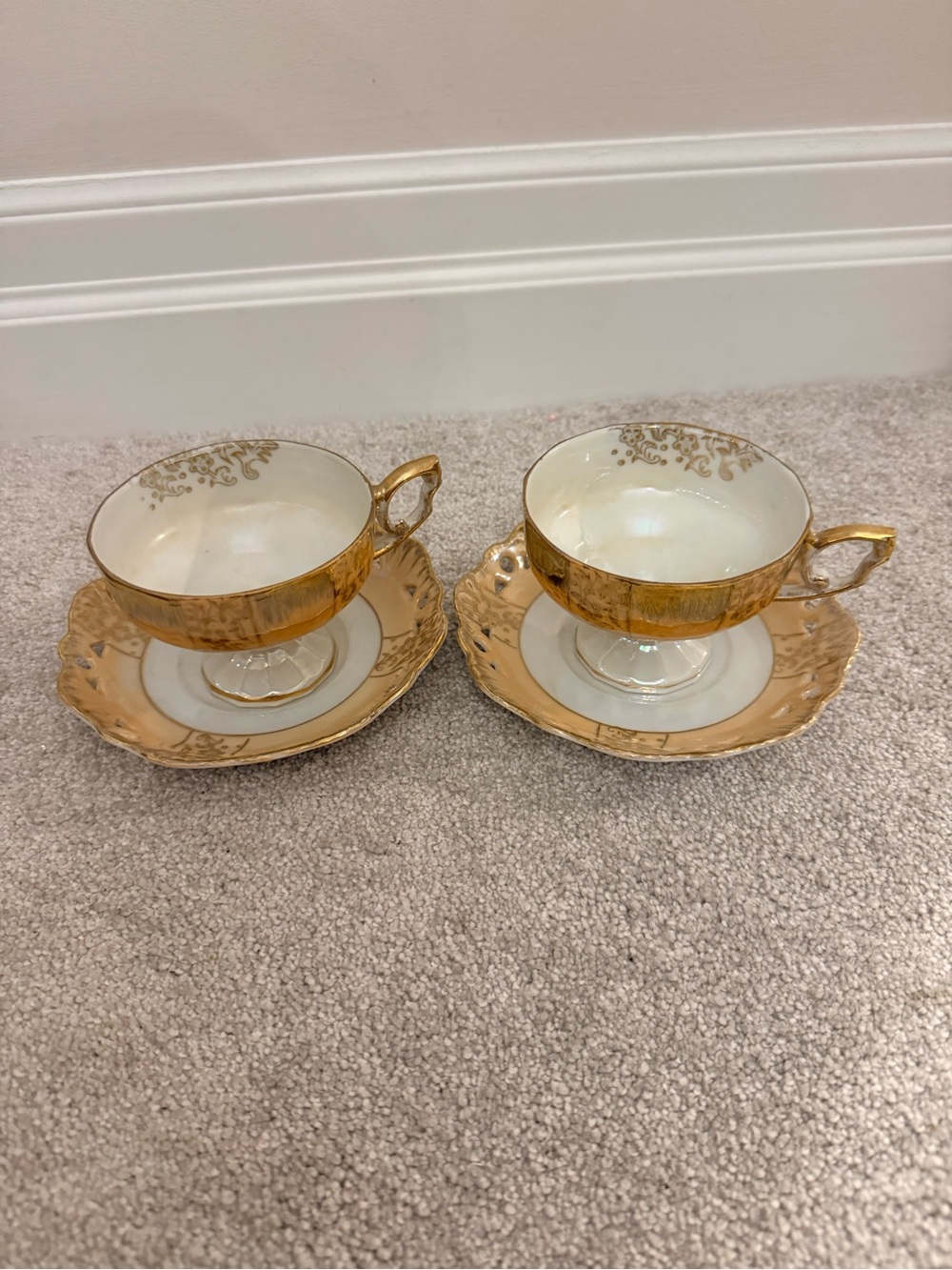 Gold-Trim Teacup and Saucer Set of 2 made in Japan